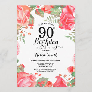 Botanique Rouge Floral 90e Invitation anniversaire