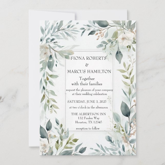 Botanique Rustique Floral Faire-part de mariage (Devant)