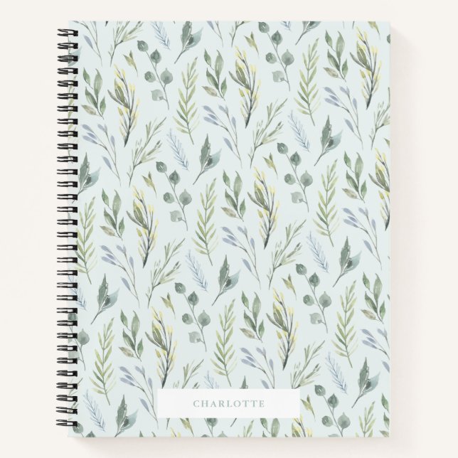 Botanique Vert aquarelle Florales Carnet spiral (Devant)