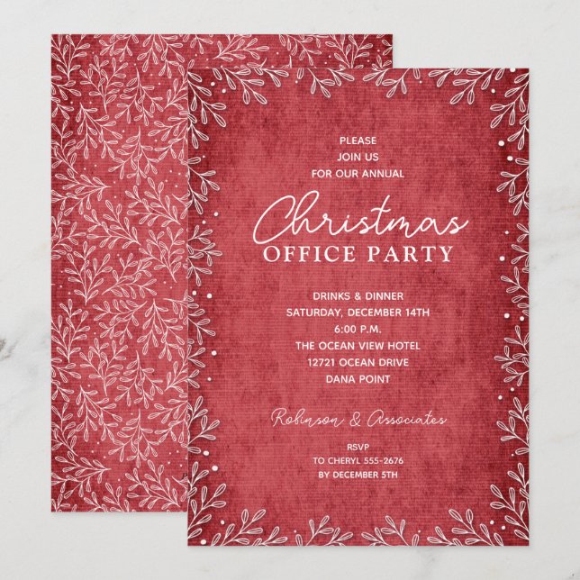Botaniques blancs chics Red Christmas Invitations (Devant / Derrière)
