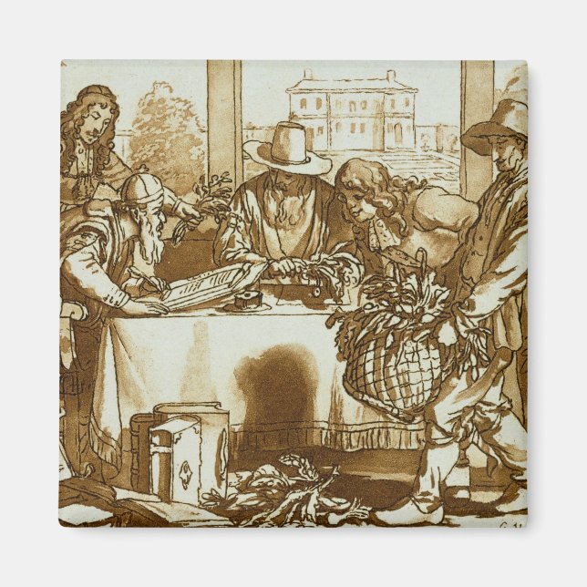 Botanists examining plants (litho) magnet (Front)