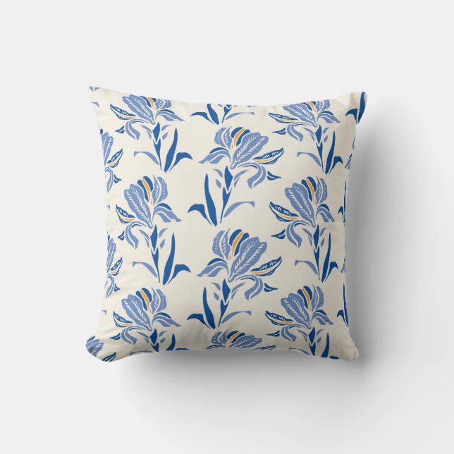 Botany Geometric Baroque Iris Flower Pattern. Seam Throw Pillow (Front)