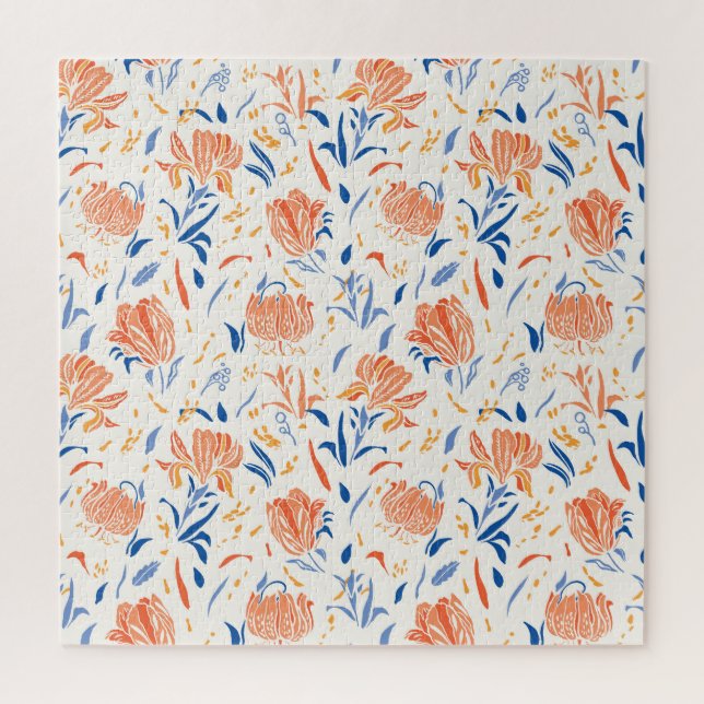 Botany linocut baroque: floral seamless background jigsaw puzzle (Vertical)