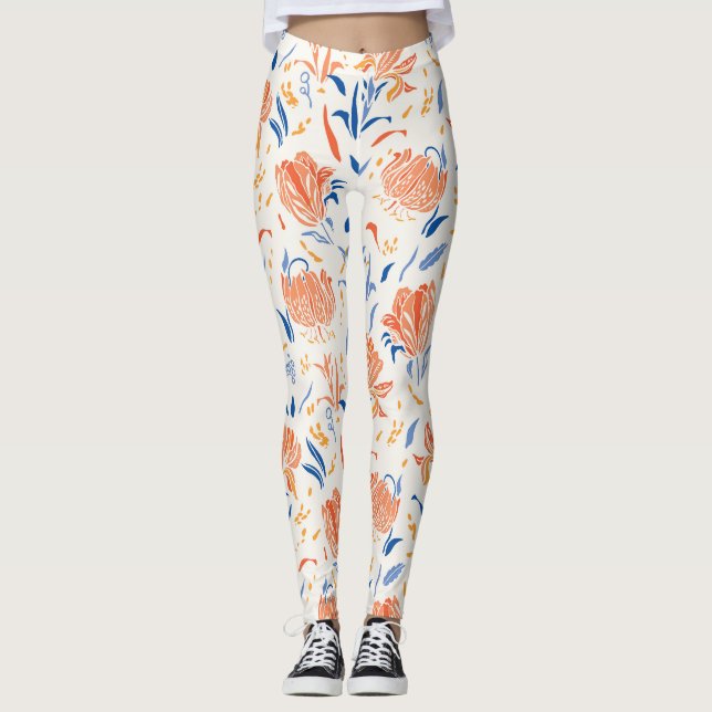 Botany linocut baroque: floral seamless background leggings (Front)