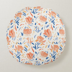 Botany linocut baroque: floral seamless background round pillow