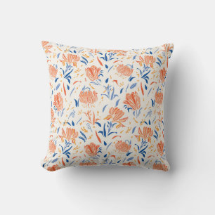 Botany linocut baroque: floral seamless background throw pillow