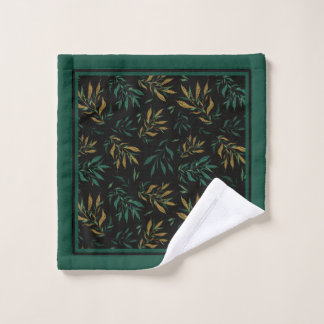 Botany Pattern with Gold and Green Twigs  Wash Cloth