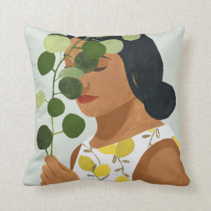 Botany Portrait - Woman with Greenery Throw Pillow