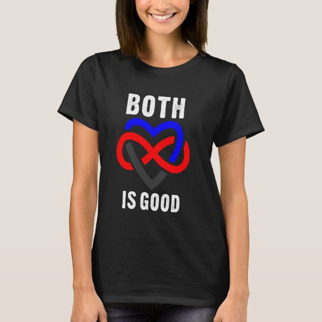 Both Is Good Infinity Heart Polyamory Pride T-Shirt (Front)