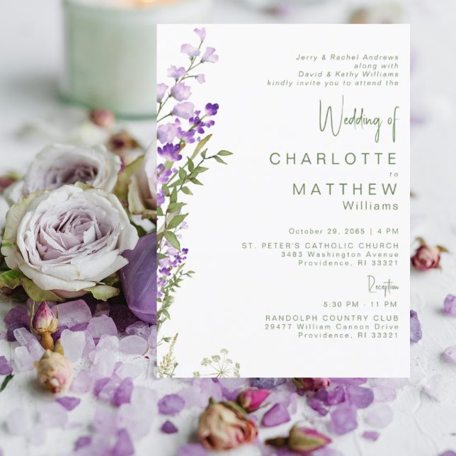 Both Parents 2 Venue Lavender Photo Wedding Invitation (Creator Uploaded)