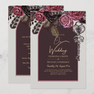 BOTHIC ROSE Burgundy Fall Wedding Invitation