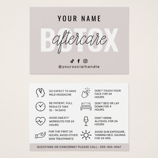 Botox Aftercare Instruction Card Template  (Front & Back)