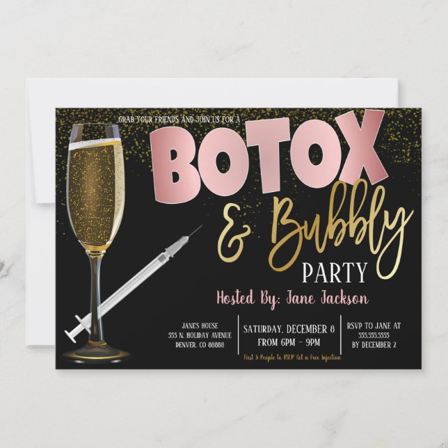 Botox and Bubbly Party Invitation (Front)