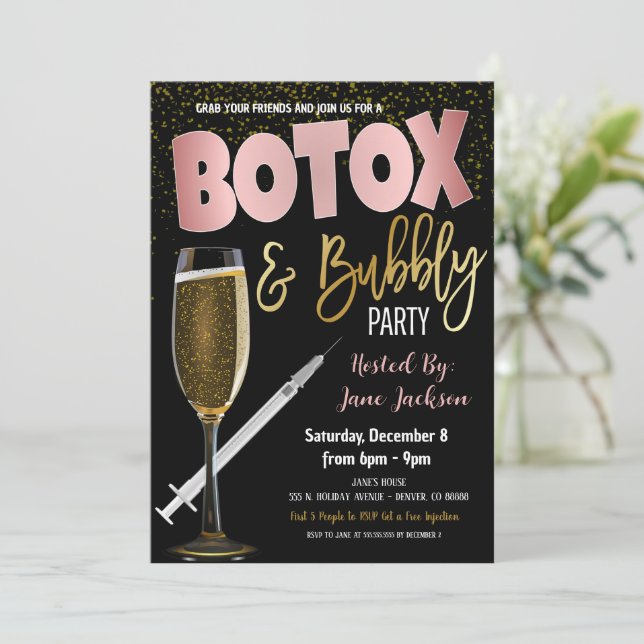 Botox and Bubbly Party Invitation (Standing Front)
