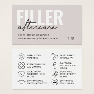 Botox Filler Injection Aftercare Instruction Card