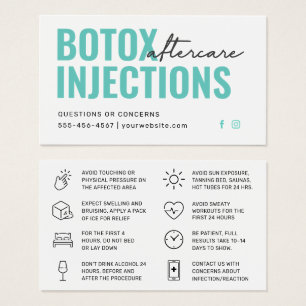 Botox Filler Injection Aftercare Instruction Card