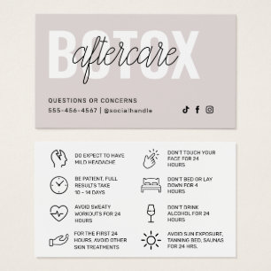 Botox Filler Injection Aftercare Instruction Card