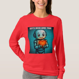Bots Need Love Too - Women's Bright Red Lng Sleeve T-Shirt
