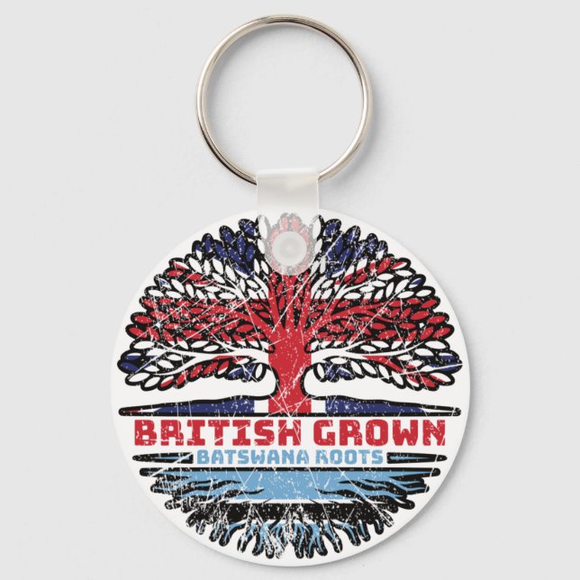 Botswana Batswana British UK Tree Roots Flag Keychain (Front)