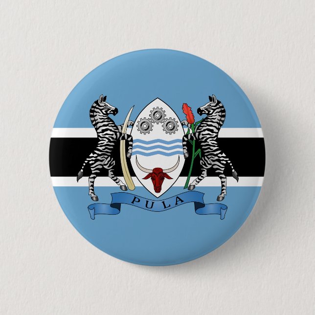 Botswana Coat of Arms/ Flag 2 Inch Round Button (Front)