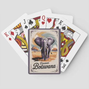 Botswana Elephant Illustration Travel Art Vintage Playing Cards