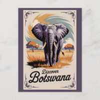 Botswana Elephant Illustration Travel Art Vintage