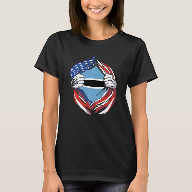 Botswana Flag American Proud of My Botswanian Heri T-Shirt (Front)