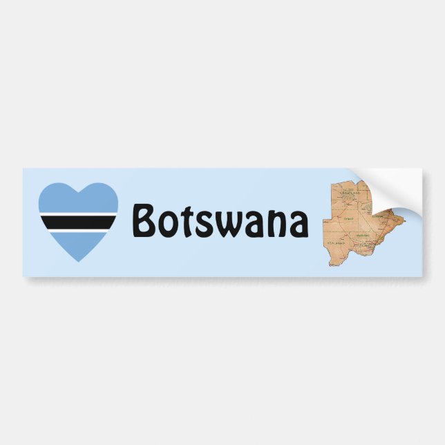 Botswana Flag Heart + Map Bumper Sticker (Front)