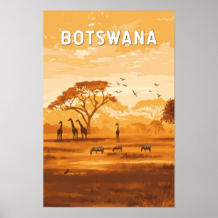 Botswana Illustration Travel Art Vintage Poster