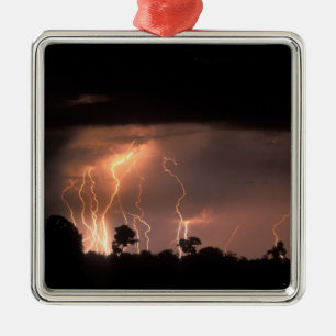 Botswana, Moremi Game Reserve, Lightning fills Metal Ornament