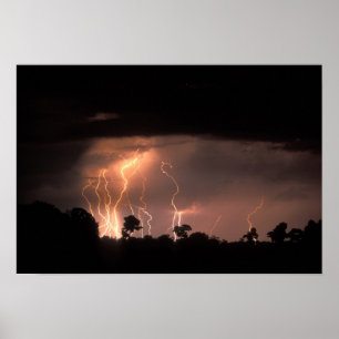 Botswana, Moremi Game Reserve, Lightning fills Poster