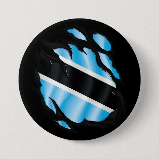 Botswana Ripped Flag 3 Inch Round Button (Front)
