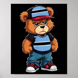 Botswanan Flag Teddy Bear Botswana Hip Hop Poster