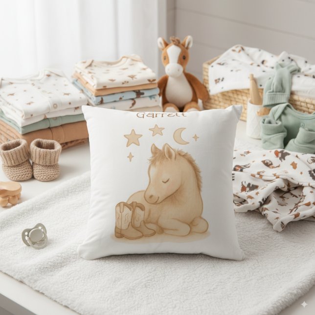 Botte de cowboy et Coussin de pépinière de foin (Personalized baby foal nursery pillow)