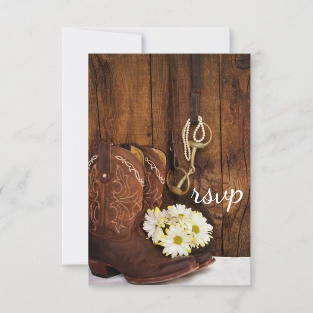 Botte de cowboy, marguerites, carte RSVP de mariag (Devant)