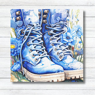 Botte Randonnée bleue avec toile Fleur sauvage