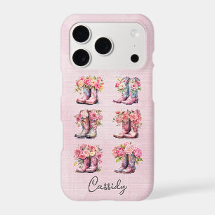 Bottes de cowgirl roses avec fleurs monogrammées