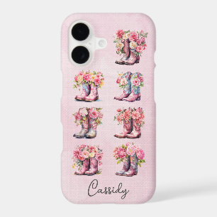 Bottes de cowgirl roses avec fleurs monogrammées