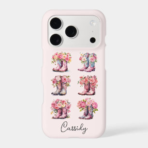Bottes de cowgirl roses avec fleurs monogrammées
