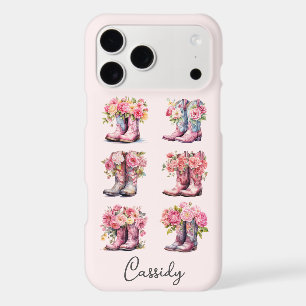 Bottes de cowgirl roses avec fleurs monogrammées