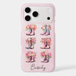 Bottes de cowgirl roses avec fleurs monogrammées