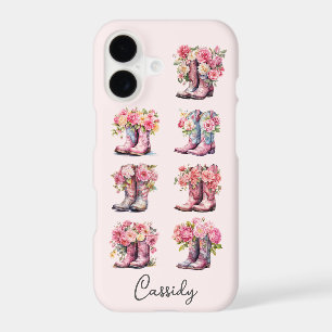 Bottes de cowgirl roses avec fleurs monogrammées