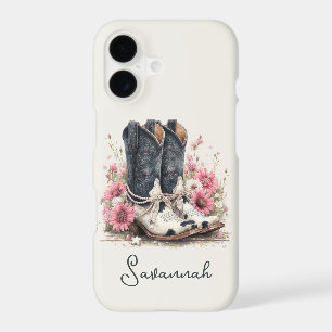 Bottes élégantes en cuir de vache avec fleurs mono