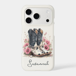 Bottes élégantes en cuir de vache avec fleurs mono