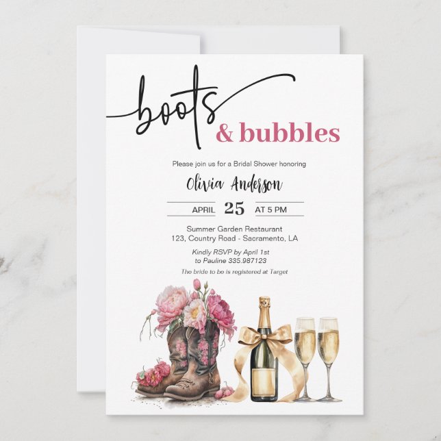 Bottes et bulles Carte d'invitation de la douche n (Devant)