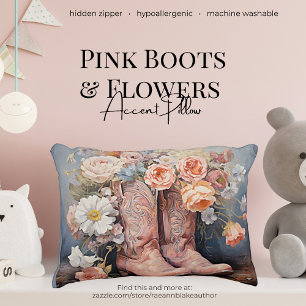 Bottes et fleurs roses Accent Coussin