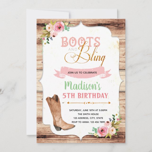 Bottes et invitation bling de thème (Devant)