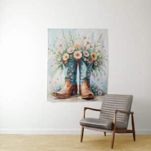 Bottes et tapisserie de fleurs de poules Art mur