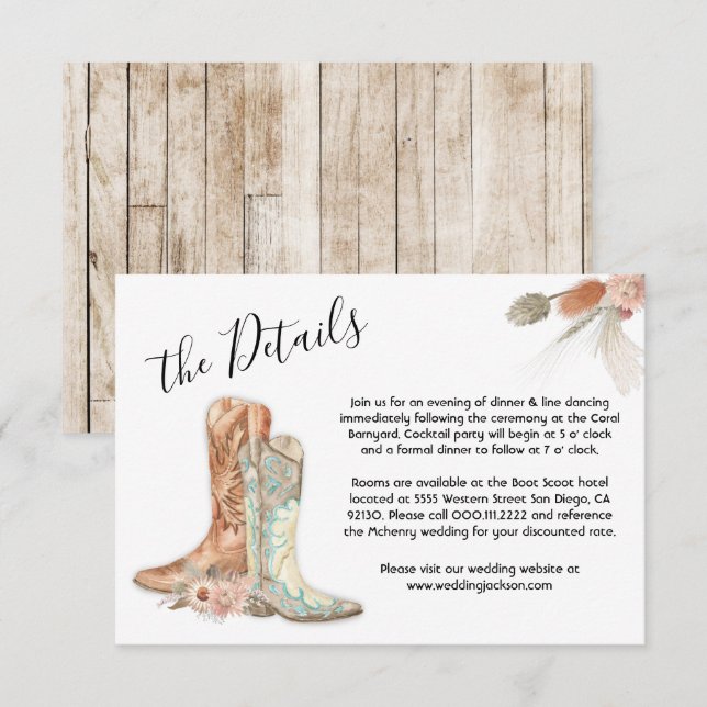 Bottes florales Cowboy Western Menu Choix Carte RS (Devant / Derrière)