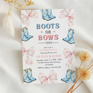 Bottes ou vaches Genre Révéler Invitation rose et